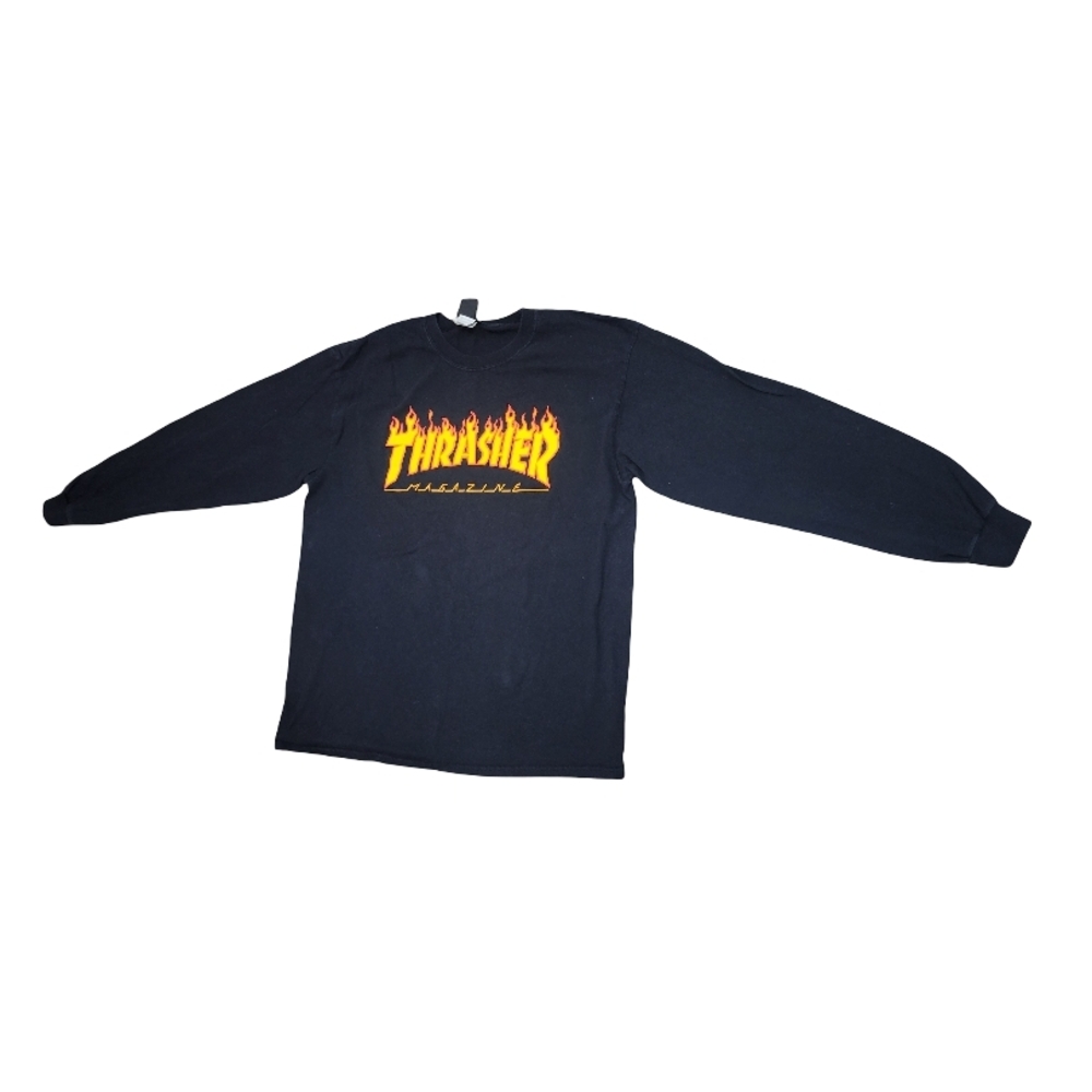 Thrasher Men's  Black Long Sleeve with Fiery Logo - Size Large